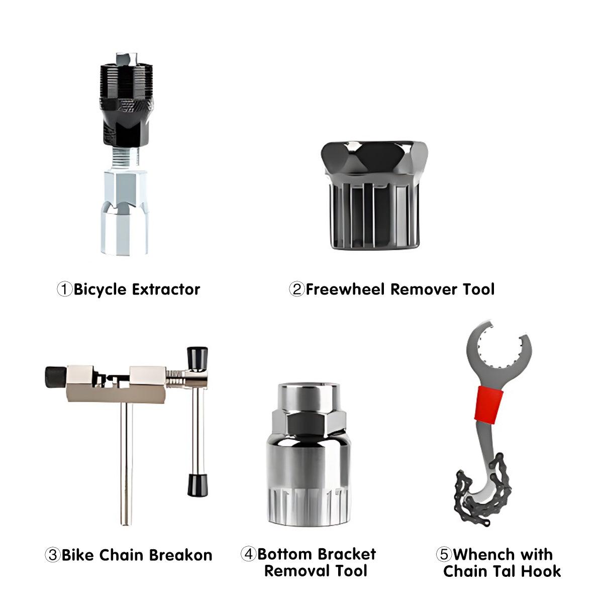 5PCS Bike Repair Tool Kit Crank Puller Chain Breaker Freewheel Bottom Bracket Remover V528-REPAIRTOOL-707421