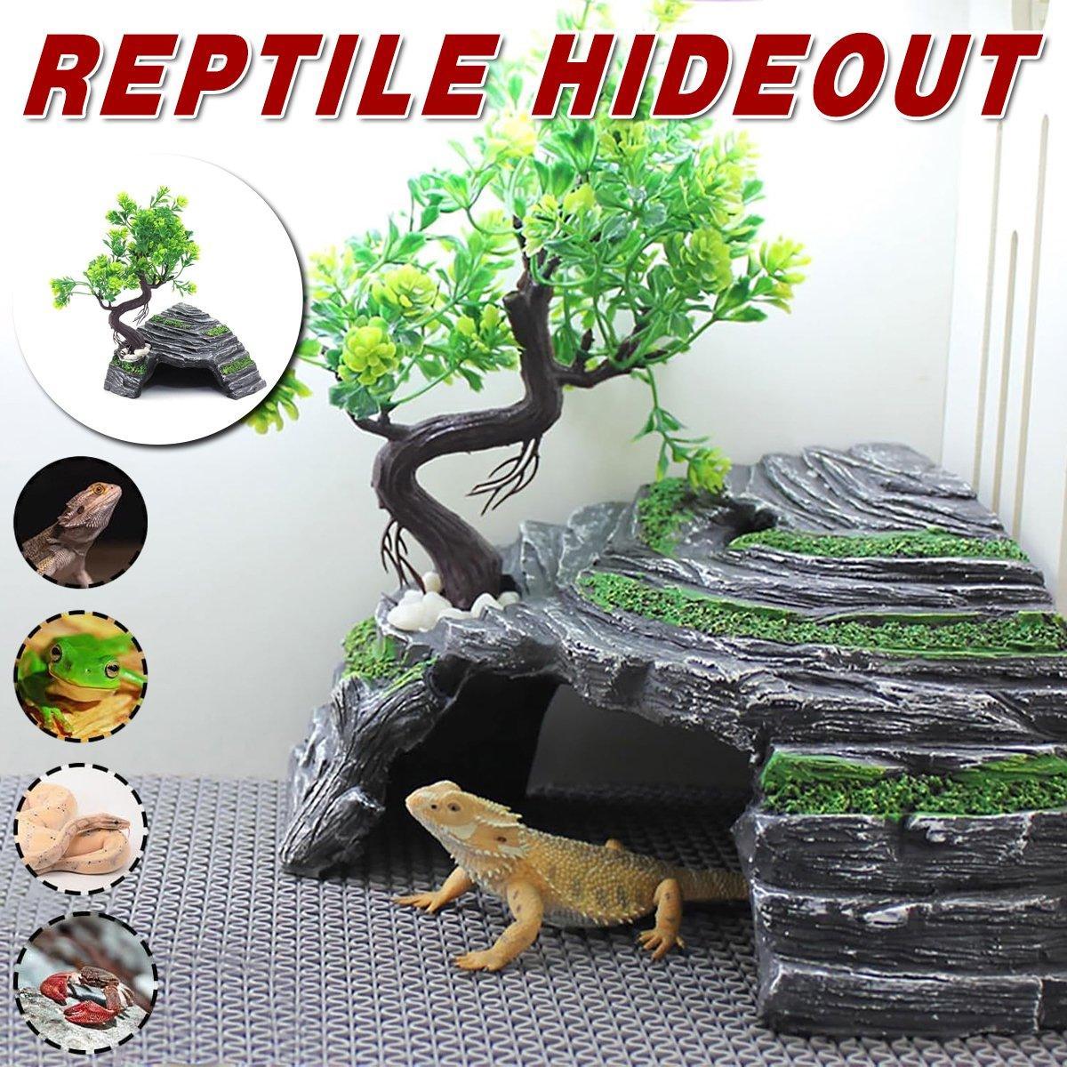 Reptile Hide House Nest Cave Sundeck Shelter for Pets Lizard Snake Habitat V528-REPTILE-CAVE-815528