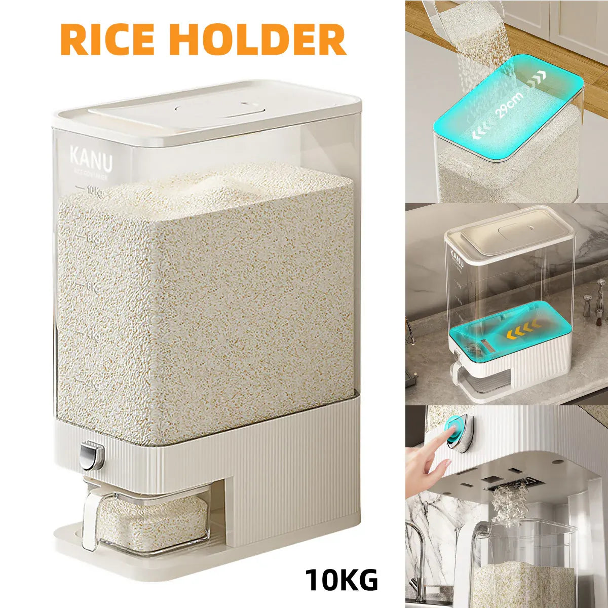 Rice Cereal Dispenser 10KG Grain Container Auto Food Storage Box Measuring Cup V528-RICE-BUCKET-344941