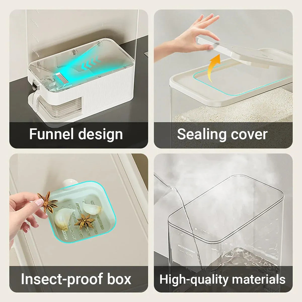 Rice Cereal Dispenser 10KG Grain Container Auto Food Storage Box Measuring Cup V528-RICE-BUCKET-344941
