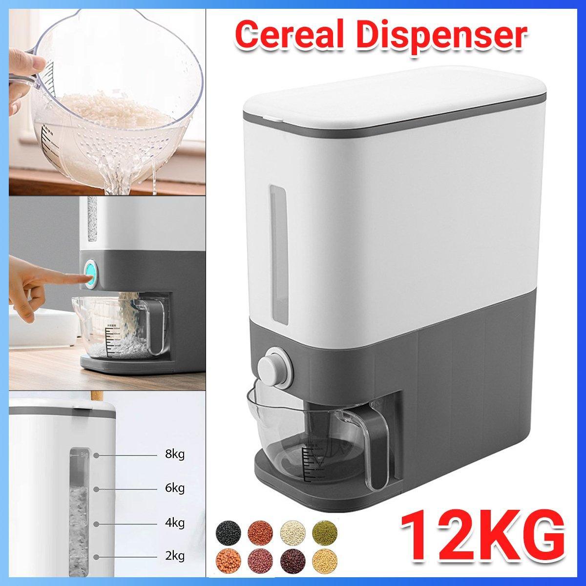 12Kg Automatic Grain Dispenser Cereal Rice Storage Box Kitchen Food Container V528-RICE-CONTAINER-GREY-390114