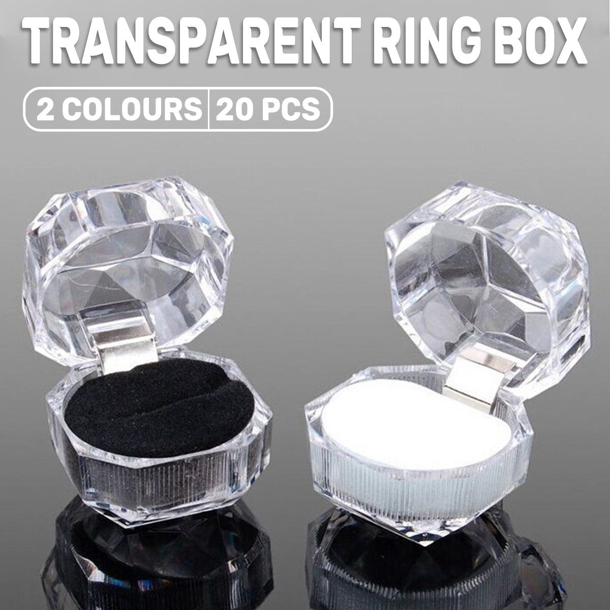 20pcs Acrylic Octagonal Jewelry Ring Earrings Box Transparent Display Cases - White V528-RING-BOX-20PCS-WHITE-930565