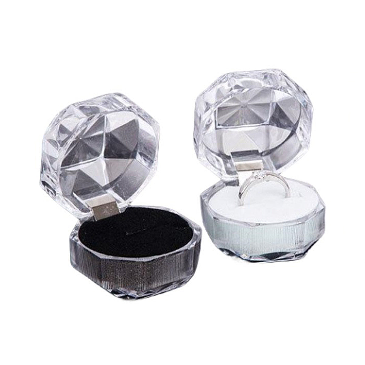 20pcs Acrylic Octagonal Jewelry Ring Earrings Box Transparent Display Cases - White V528-RING-BOX-20PCS-WHITE-930565