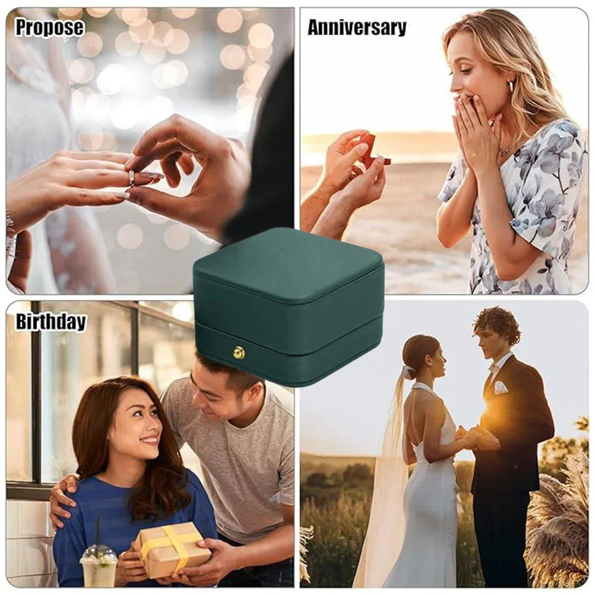 Dark Green Jewelry Box Ring Box Pair Compact Storage Box for Rings Accessories V528-RING-BOX-GREEN-419251