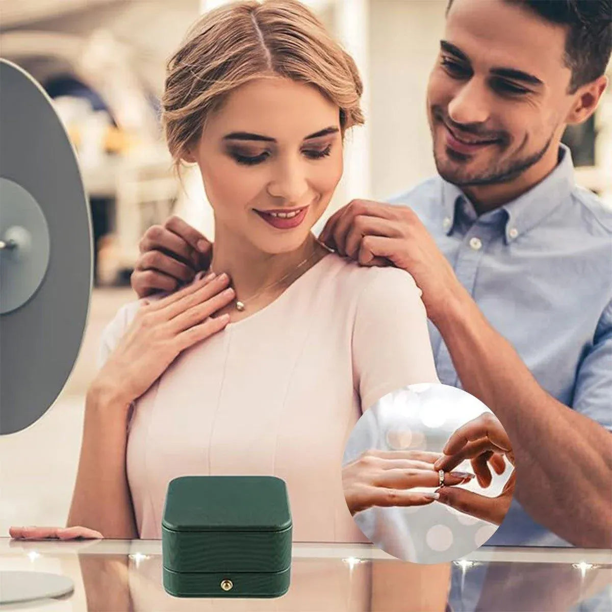 Dark Green Jewelry Box Ring Box Pair Compact Storage Box for Rings Accessories V528-RING-BOX-GREEN-419251