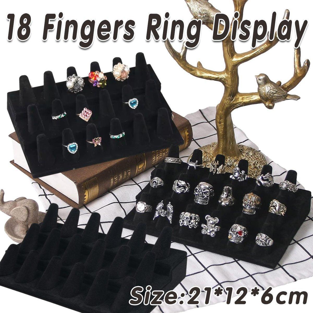 Three Layer Flocking Jewelry Display Stand 18 Finger Ring Organizer Holder V528-RING-DISPLAY-STAND-850573