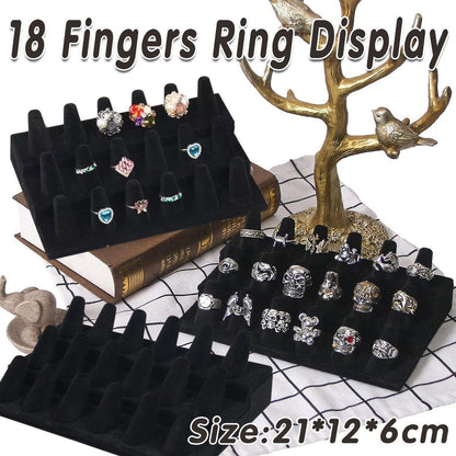 Three Layer Flocking Jewelry Display Stand 18 Finger Ring Organizer Holder V528-RING-DISPLAY-STAND-850573