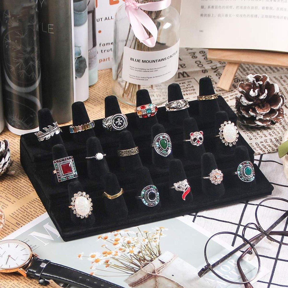 Three Layer Flocking Jewelry Display Stand 18 Finger Ring Organizer Holder V528-RING-DISPLAY-STAND-850573