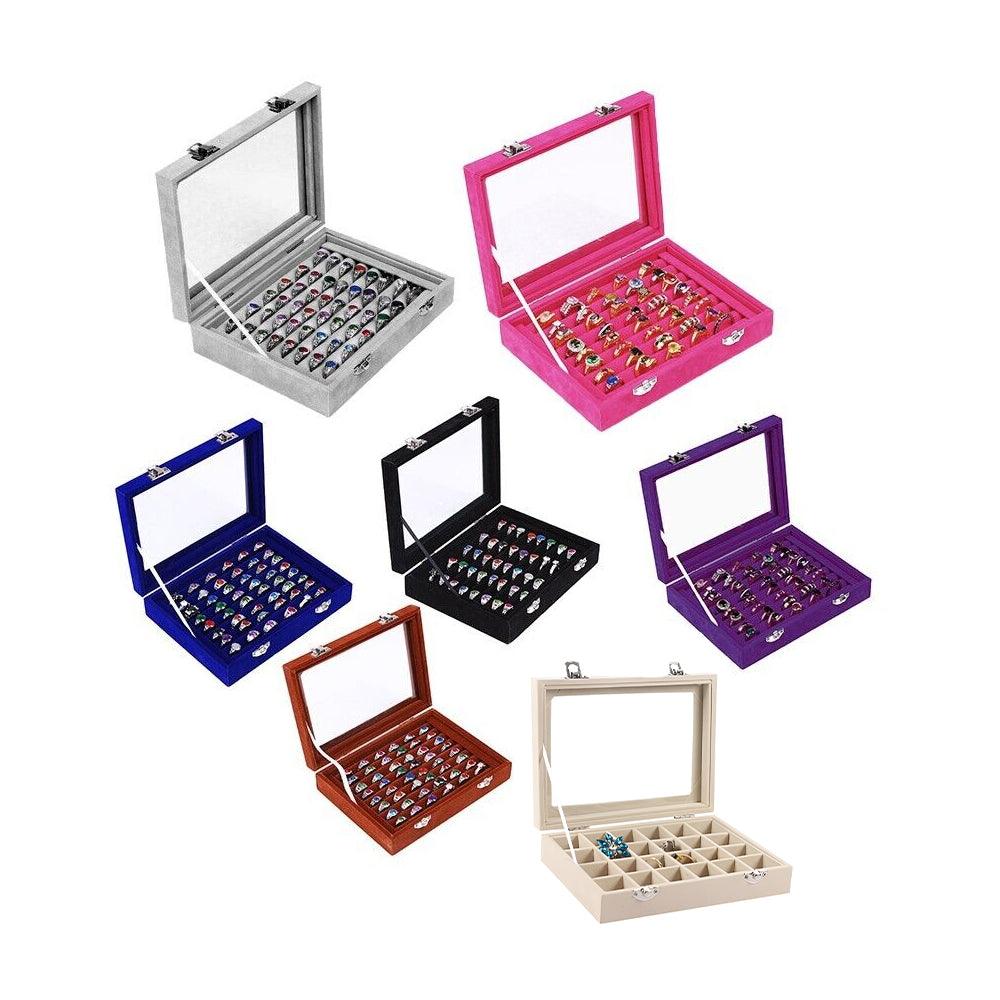 Velvet Ring Earring Jewelry Display Organizer Box Tray Holder Storage Case - Beige V528-RINGBO-BEIGE-282161