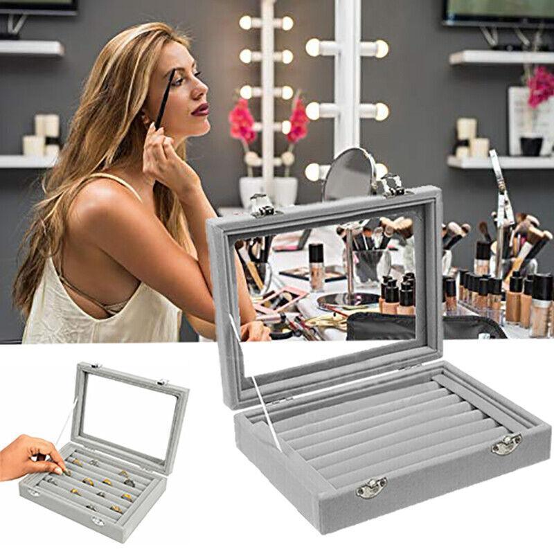 Velvet Ring Earring Jewelry Display Organizer Box Tray Holder Storage Case - Beige V528-RINGBO-BEIGE-282161