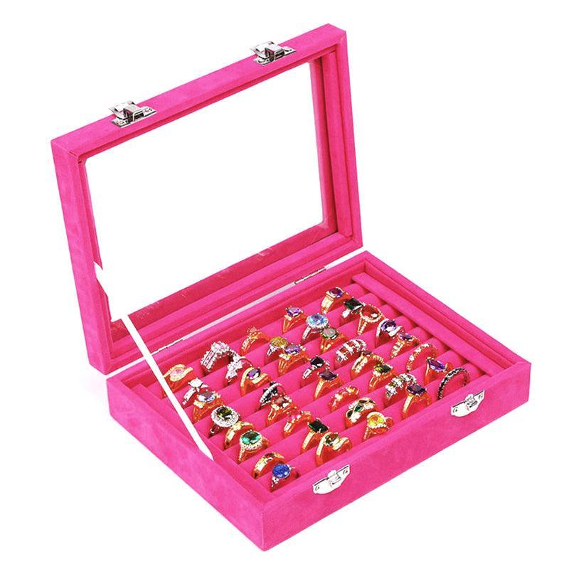 Velvet Ring Earring Jewelry Display Organizer Box Tray Holder Storage Case - Beige V528-RINGBO-BEIGE-282161