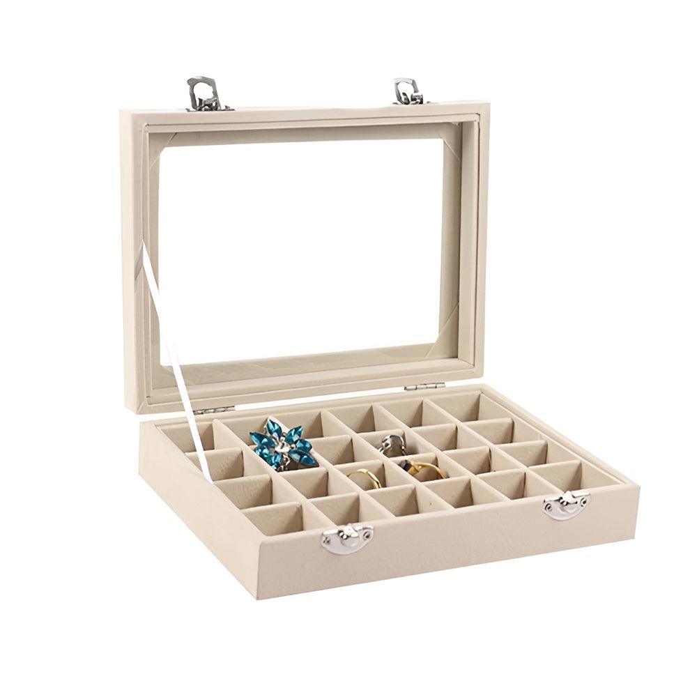 Velvet Ring Earring Jewelry Display Organizer Box Tray Holder Storage Case - Beige V528-RINGBO-BEIGE-282161