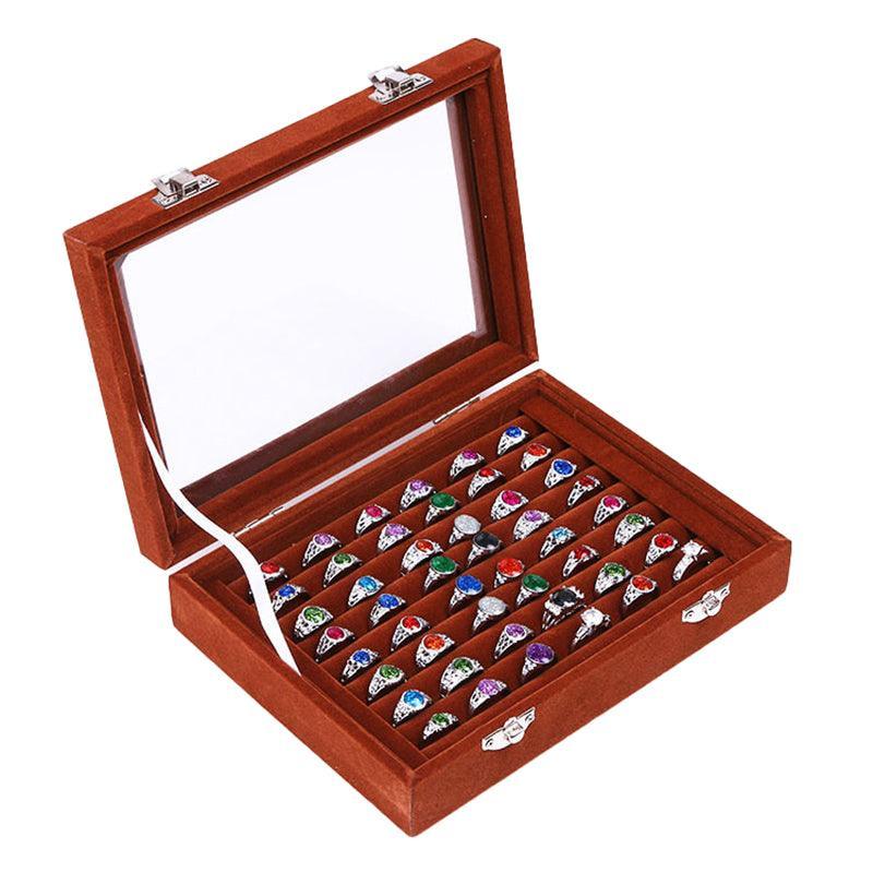 Velvet Ring Earring Jewelry Display Organizer Box Tray Holder Storage Case - Beige V528-RINGBO-BEIGE-282161
