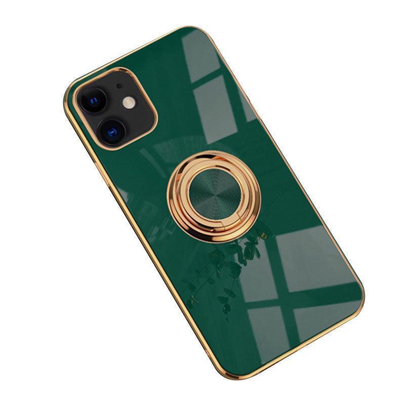 Dark Green Luxury Shockproof Silicone Ring Case Stand Cover for iPhone 14 13 12 Pro Max - iPhone 11 Pro Max V528-RINGCASE-IP11PROMAX-ANLVSE-58185