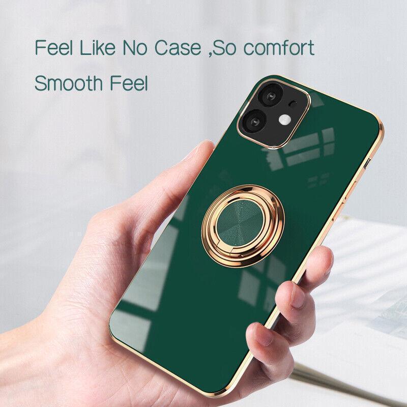 Light Cyan Luxury Shockproof Silicone Ring Case Stand Cover for iPhone 14 13 12 Pro Max - iPhone 12 Pro V528-RINGCASE-IP12PRO-DANQINGSE-511164