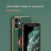 Light Cyan Luxury Shockproof Silicone Ring Case Stand Cover for iPhone 14 13 12 Pro Max - iPhone 12 Pro V528-RINGCASE-IP12PRO-DANQINGSE-511164