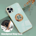 Light Cyan Luxury Shockproof Silicone Ring Case Stand Cover for iPhone 14 13 12 Pro Max - iPhone 13 V528-RINGCASE-IP13-DANQINGSE-294564