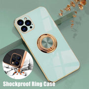 Light Cyan Luxury Shockproof Silicone Ring Case Stand Cover for iPhone 14 13 12 Pro Max - iPhone 12 Mini V528-RINGCASEIP12MINIDANQINGSE-555948