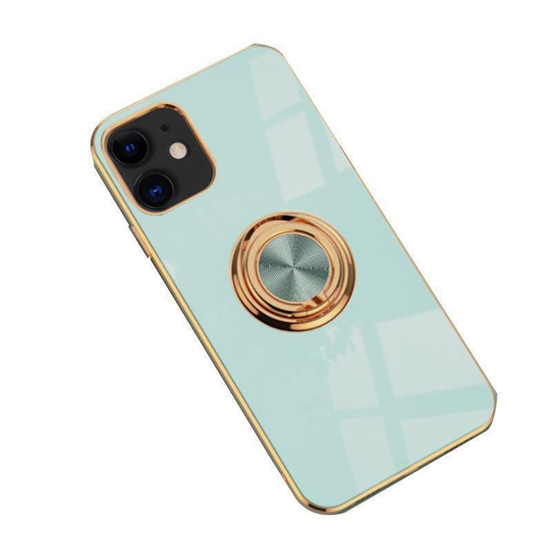 Light Cyan Luxury Shockproof Silicone Ring Case Stand Cover for iPhone 14 13 12 Pro Max - iPhone 12 Mini V528-RINGCASEIP12MINIDANQINGSE-555948