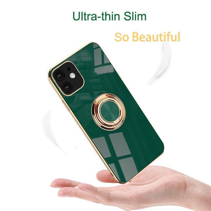 Light Cyan Luxury Shockproof Silicone Ring Case Stand Cover for iPhone 14 13 12 Pro Max - iPhone 12 Mini V528-RINGCASEIP12MINIDANQINGSE-555948