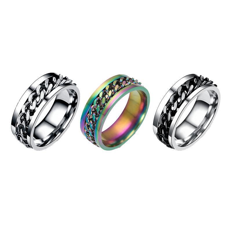 Spinner Rings Mens Womens Fidget Rotating Ring Silver Stainless Steel Size 10 - Black V528-RINGS-BLACK-SIZE10-980949