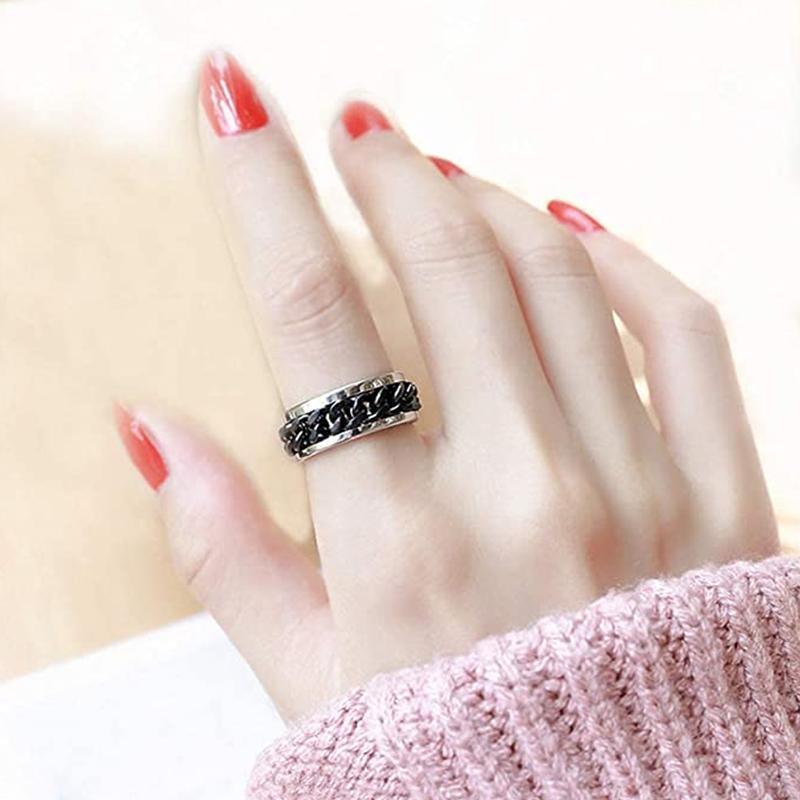 Spinner Rings Mens Womens Fidget Rotating Ring Silver Stainless Steel Size 10 - Black V528-RINGS-BLACK-SIZE10-980949