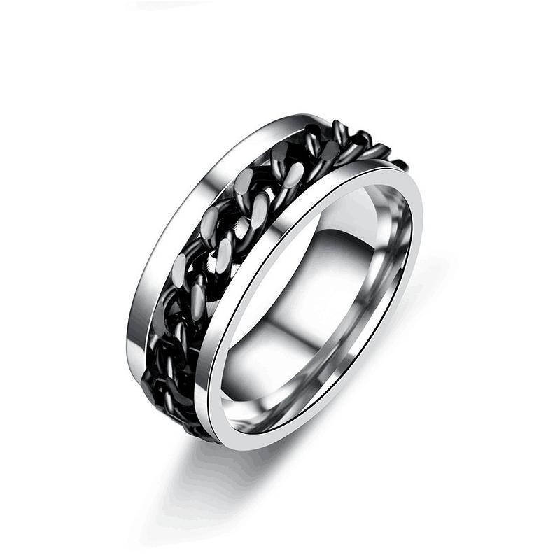 Spinner Rings Mens Womens Fidget Rotating Ring Silver Stainless Steel Size 12 - Black V528-RINGS-BLACK-SIZE12-984352