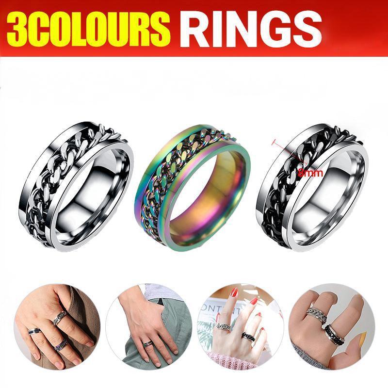 Spinner Rings Mens Womens Fidget Rotating Ring Silver Stainless Steel Size 8 - Rainbow V528-RINGS-RAINBOW-SIZE8-901368