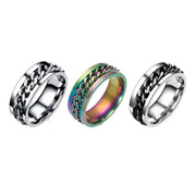 Spinner Rings Mens Womens Fidget Rotating Ring Silver Stainless Steel Size 8 - Rainbow V528-RINGS-RAINBOW-SIZE8-901368
