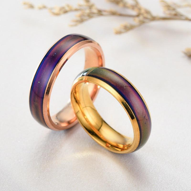 Mood Colour Changing Ring Temperature Sensitive Stainless Steel US Size 8 - Rose Gold V528-RINGS-ROSEGOLD-8-555931