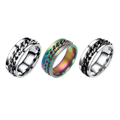 Spinner Rings Mens Womens Fidget Rotating Ring Silver Stainless Steel Size 11 - Silver V528-RINGS-SILVER-SIZE11-437483