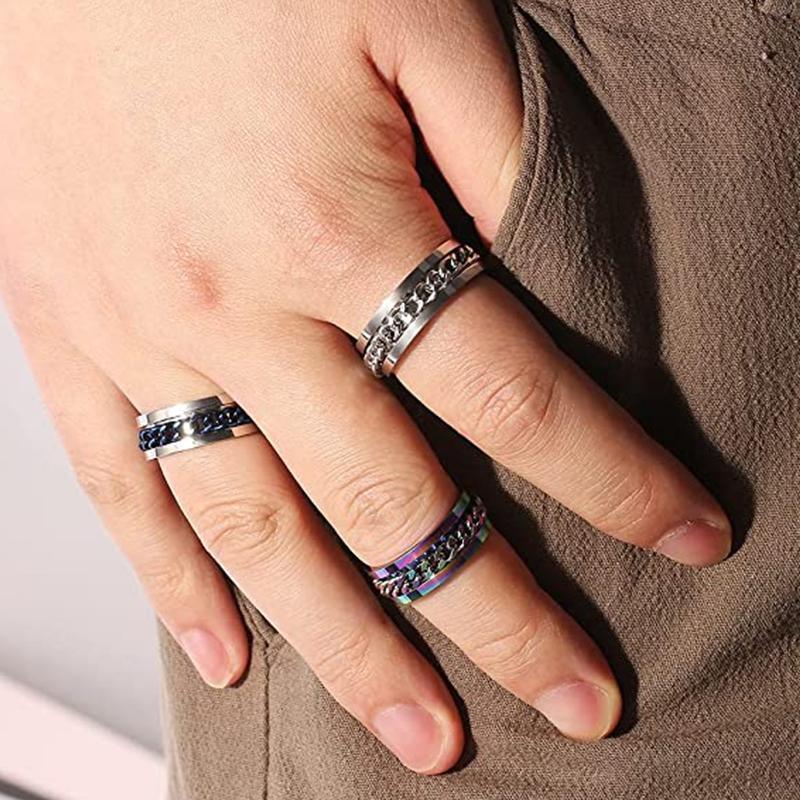 Spinner Rings Mens Womens Fidget Rotating Ring Silver Stainless Steel Size 8 - Silver V528-RINGS-SILVER-SIZE8-917004