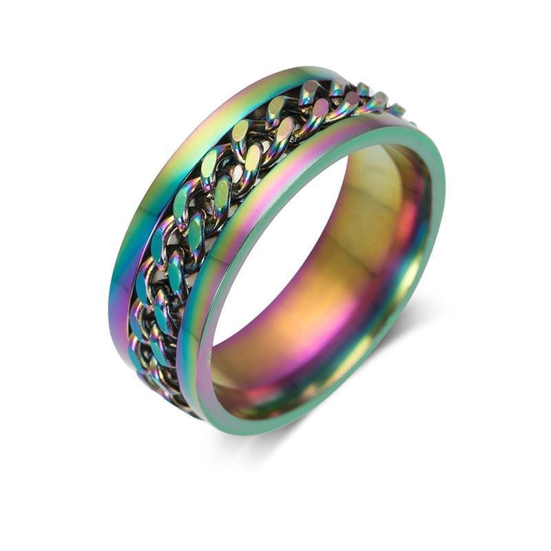 Spinner Rings Mens Womens Fidget Rotating Ring Silver Stainless Steel Size 8 - Silver V528-RINGS-SILVER-SIZE8-917004