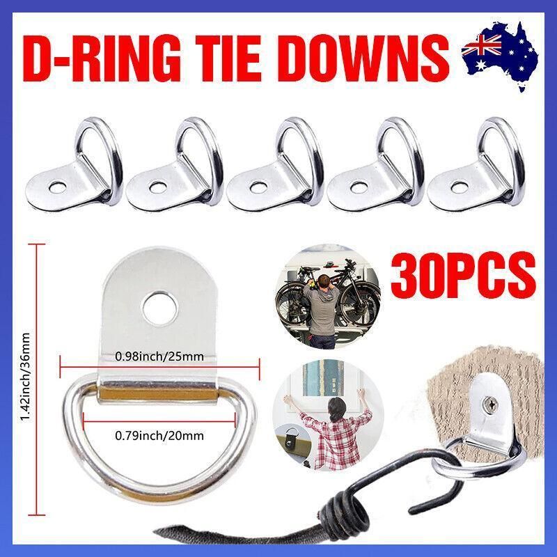 30PCS D-Ring Tie Downs Metal Anchor Point Silver Universal V528-RINGTIE-SILVER-897154