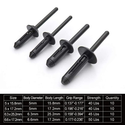 41 Piece Plastic Rivet Tool Set Quick Release Polyethylene Riveting Kit V528-RIVET-GUN-41PCS-530992