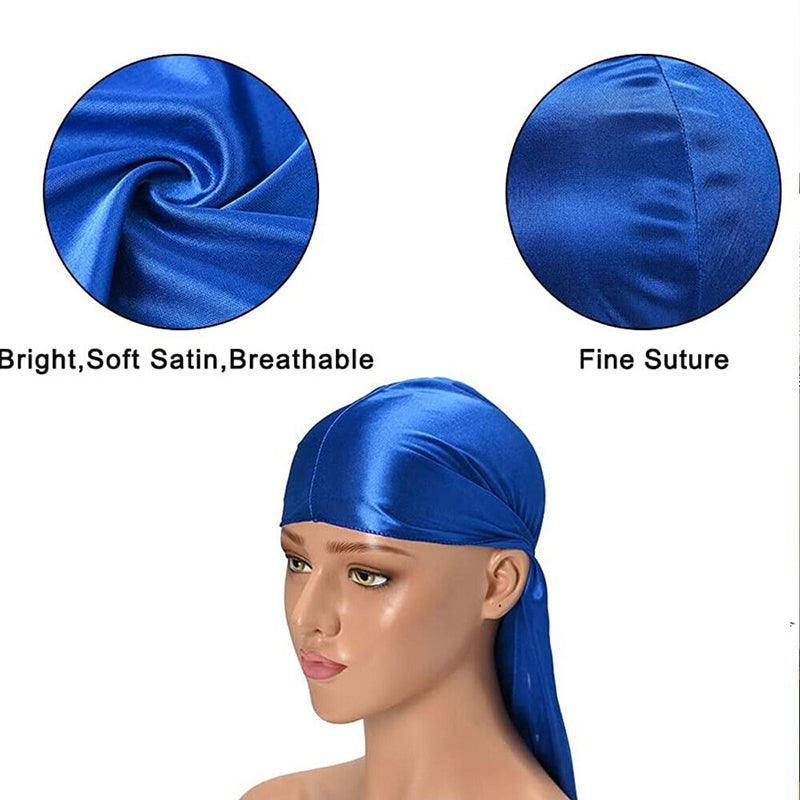 Velvet Durag Silky Hat Cap Men Women Premium Designer Doo Rag Wave Silk Headwear - Roral blue V528-ROCOLOUR-RORALBLUE27996