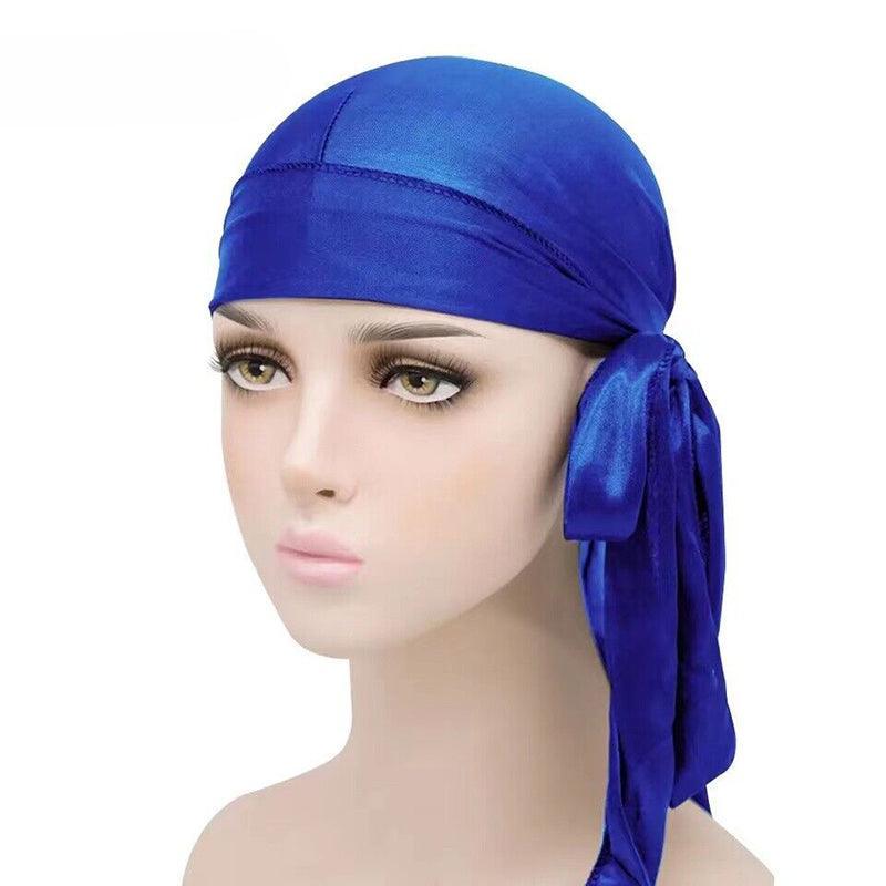 Velvet Durag Silky Hat Cap Men Women Premium Designer Doo Rag Wave Silk Headwear - Roral blue V528-ROCOLOUR-RORALBLUE27996