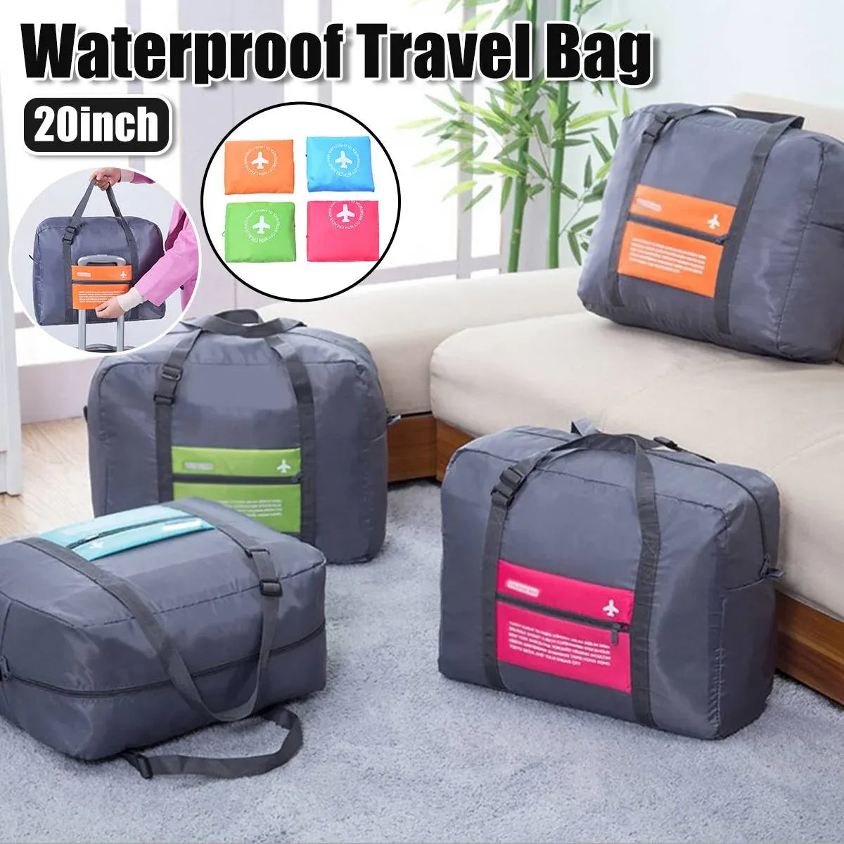 Nylon Waterproof Collapsible Travel Bag Large Suitcase Clothing Organizer - Green V528-ROLLER-BAG-GREEN-700389