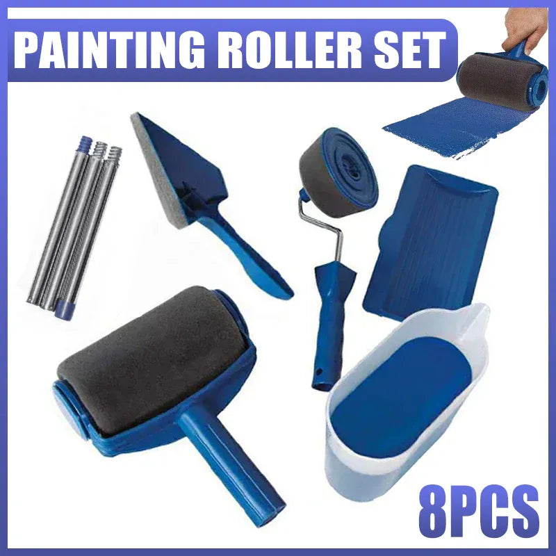 8Pcs/Set Pro Paint Roller Brush Handle Flocked Edger Wall Painting Hand Tool V528-ROLLERBRUSH-798575