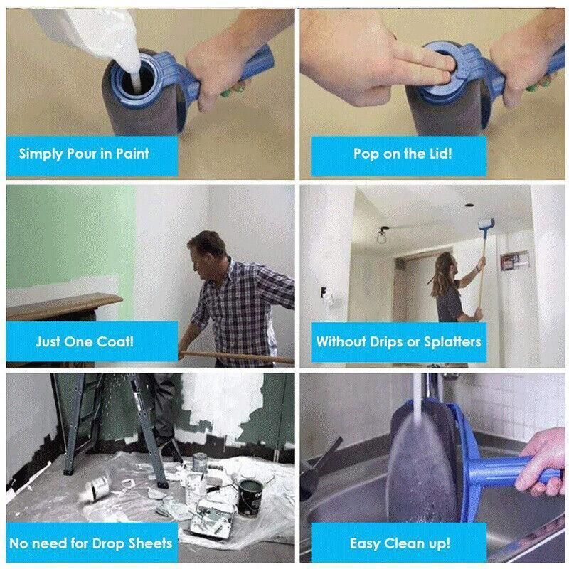 8Pcs/Set Pro Paint Roller Brush Handle Flocked Edger Wall Painting Hand Tool V528-ROLLERBRUSH-798575