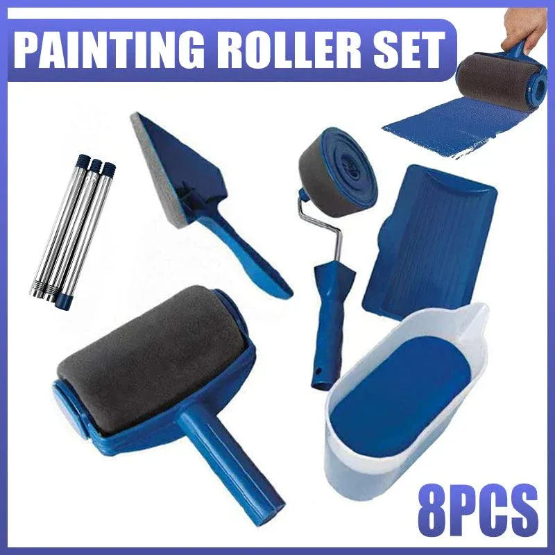 8Pcs/Set Pro Paint Roller Brush Handle Flocked Edger Wall Painting Hand Tool V528-ROLLERBRUSH-798575