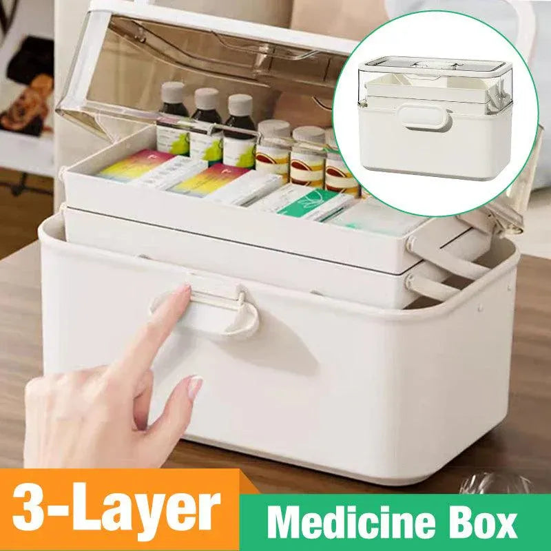 Large Capacity 3 Layer Medicine Box Family Medical Storage Case First Aid Supply V528-ROLLING-38CM-281249