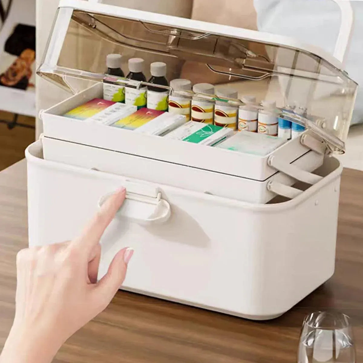 Large Capacity 3 Layer Medicine Box Family Medical Storage Case First Aid Supply V528-ROLLING-38CM-281249