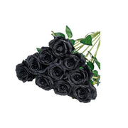 10pcs Artificial Silk Simulation Rose Flowers - Wedding Party Home Decorations - Black V528-ROSE-BLACK-10PCS-743967