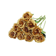 10pcs Artificial Silk Simulation Rose Flowers - Wedding Party Home Decorations - Gold V528-ROSE-GOLD-10PCS-777636