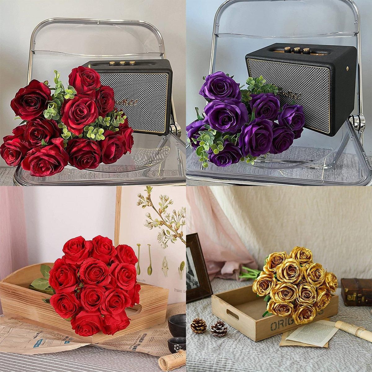 10pcs Artificial Silk Simulation Rose Flowers - Wedding Party Home Decorations - Gold V528-ROSE-GOLD-10PCS-777636