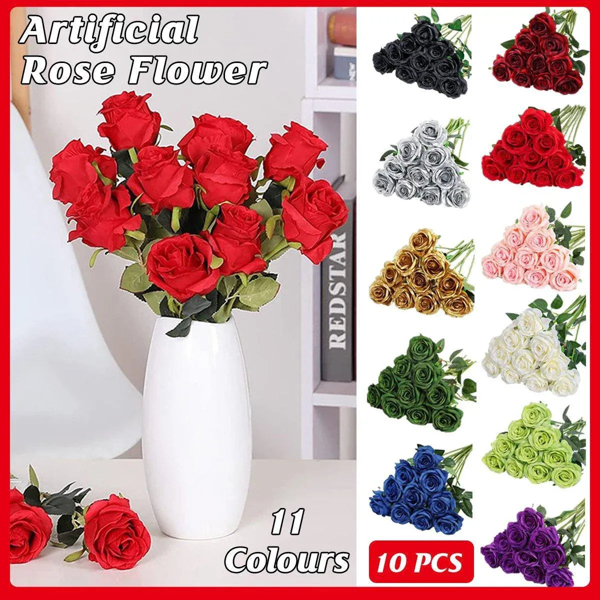 10pcs Artificial Silk Simulation Rose Flowers - Wedding Party Home Decorations - Light-Pink V528-ROSE-LIGHT-PINK-10PCS-342859