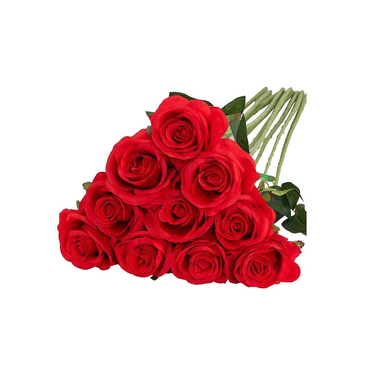 10pcs Artificial Silk Simulation Rose Flowers - Wedding Party Home Decorations - Red V528-ROSE-RED-10PCS-478325