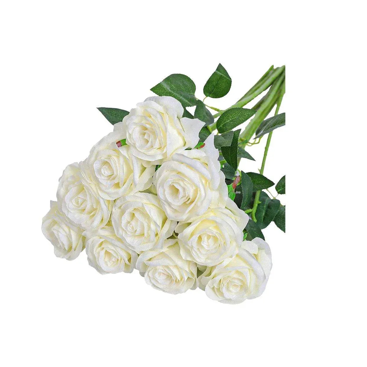 10pcs Artificial Silk Simulation Rose Flowers - Wedding Party Home Decorations - White V528-ROSE-WHITE-10PCS-714490