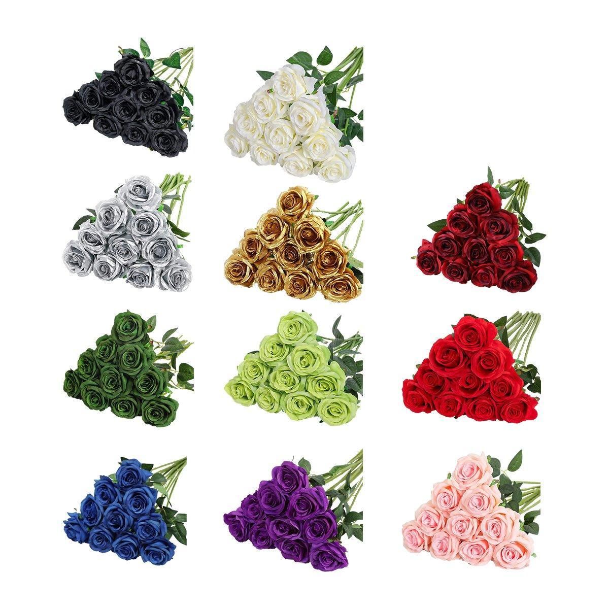 10pcs Artificial Silk Simulation Rose Flowers - Wedding Party Home Decorations - White V528-ROSE-WHITE-10PCS-714490